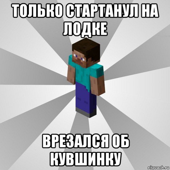 только стартанул на лодке врезался об кувшинку, Мем Типичный игрок Minecraft