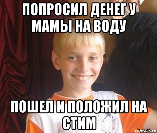 попросил денег у мамы на воду пошел и положил на стим, Мем Типичный школьник