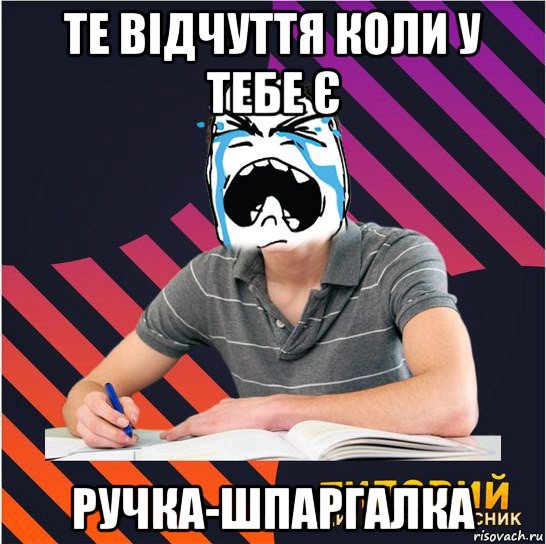 те відчуття коли у тебе є ручка-шпаргалка, Мем Типовий одинадцятикласник