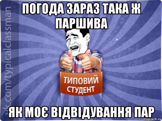 погода зараз така ж паршива як моє відвідування пар, Мем Типовий студент