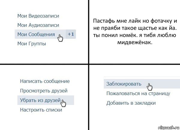 Пастафь мне лайк но фотачку и не праяби такое щастье как йа. ты понил номёк. я тибя люблю мидвежёнак.