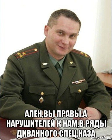  ален,вы правы.а нарушителей к нам,в ряды диванного спец.наза, Мем Военком (полковник)