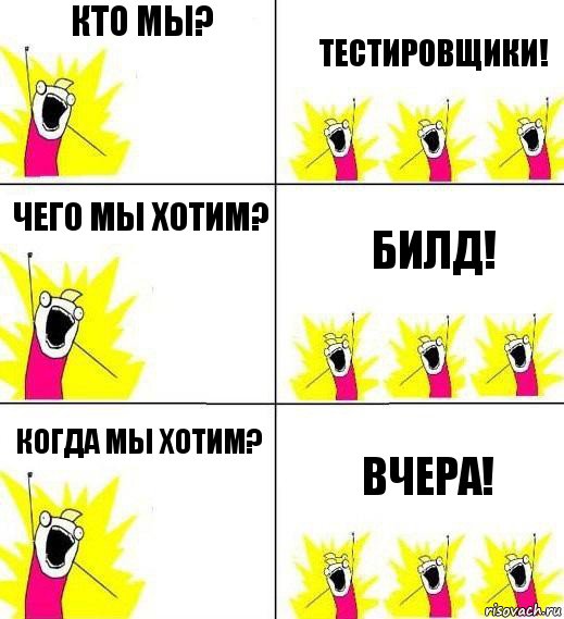 Кто мы? Тестировщики! Чего мы хотим? Билд! Когда мы хотим? Вчера!, Комикс Кто мы и чего мы хотим