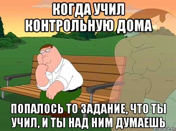 когда учил контрольную дома попалось то задание, что ты учил, и ты над ним думаешь, Мем Задумчивый Гриффин