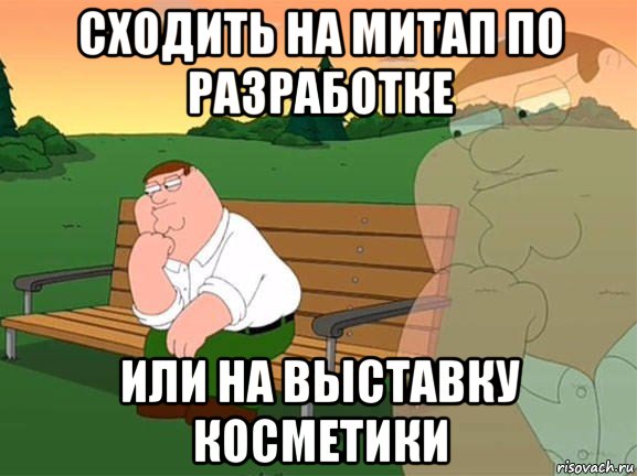 сходить на митап по разработке или на выставку косметики, Мем Задумчивый Гриффин