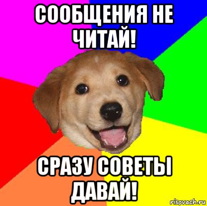 сообщения не читай! сразу советы давай!, Мем Advice Dog