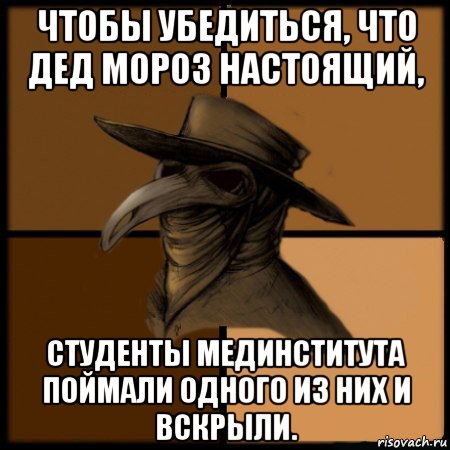 чтобы убедиться, что дед мороз настоящий, студенты мединститута поймали одного из них и вскрыли., Мем  Чума