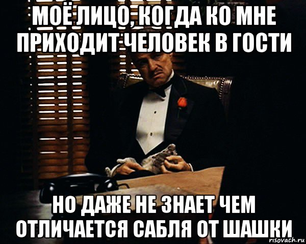 моё лицо, когда ко мне приходит человек в гости но даже не знает чем отличается сабля от шашки, Мем Дон Вито Корлеоне