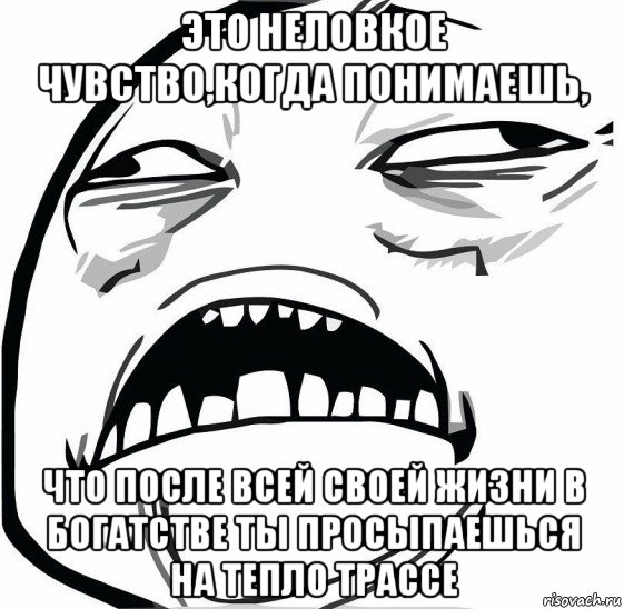 это неловкое чувство,когда понимаешь, что после всей своей жизни в богатстве ты просыпаешься на тепло трассе, Мем  Это неловкое чувство