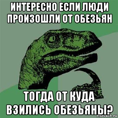 интересно если люди произошли от обезьян тогда от куда взились обезьяны?, Мем Филосораптор