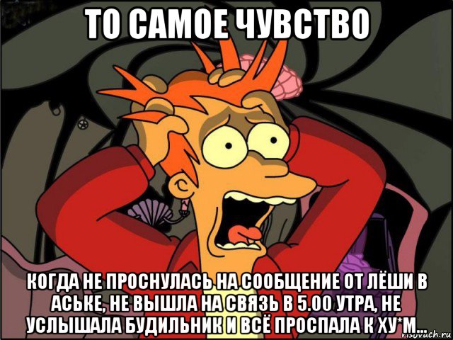 то самое чувство когда не проснулась на сообщение от лёши в аське, не вышла на связь в 5.00 утра, не услышала будильник и всё проспала к ху*м..., Мем Фрай в панике