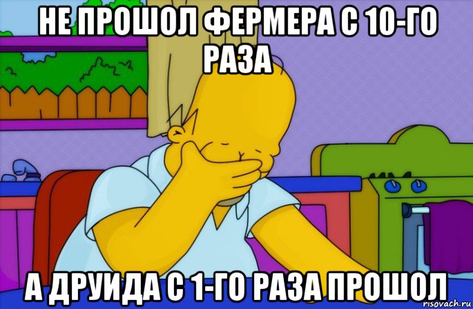 не прошол фермера с 10-го раза а друида с 1-го раза прошол, Мем Homer simpson facepalm