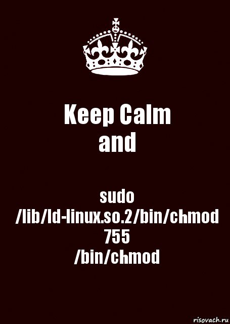 Keep Calm
and sudo /lib/ld-linux.so.2/bin/chmod 755
/bin/chmod, Комикс keep calm