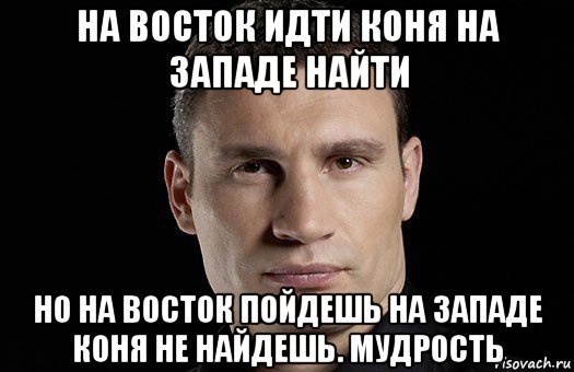 на восток идти коня на западе найти но на восток пойдешь на западе коня не найдешь. мудрость, Мем Кличко