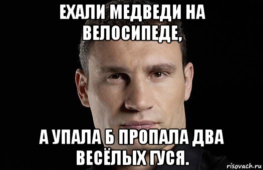 ехали медведи на велосипеде, а упала б пропала два весёлых гуся., Мем Кличко