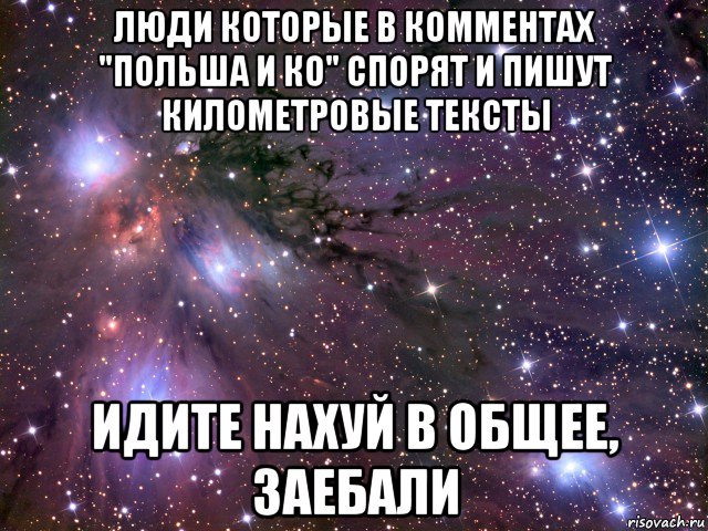 люди которые в комментах "польша и ко" спорят и пишут километровые тексты идите нахуй в общее, заебали, Мем Космос