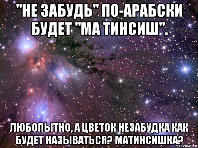 "не забудь" по-арабски будет "ма тинсиш". любопытно, а цветок незабудка как будет называться? матинсишка?, Мем Космос