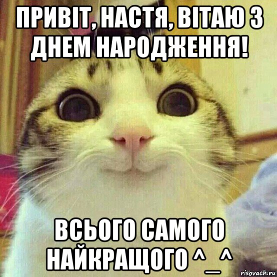 привіт, настя, вітаю з днем народження! всього самого найкращого ^_^, Мем       Котяка-улыбака