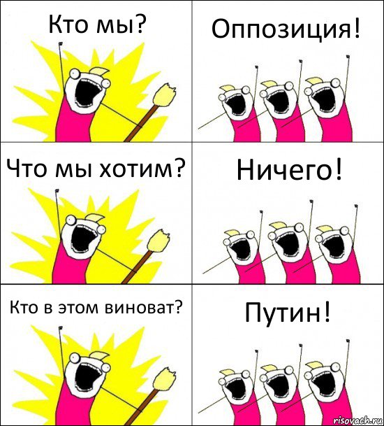 Кто мы? Оппозиция! Что мы хотим? Ничего! Кто в этом виноват? Путин!