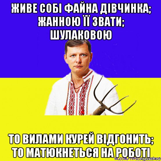 живе собі файна дівчинка; жанною її звати; шулаковою то вилами курей відгонить; то матюкнеться на роботі, Мем ляшко