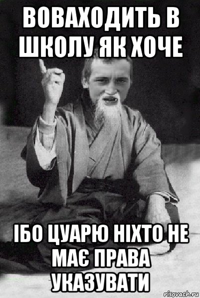 воваходить в школу як хоче ібо цуарю ніхто не має права указувати, Мем Мудрий паца