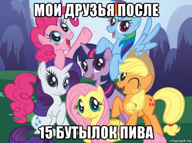 мои друзья после 15 бутылок пива, Мем My little pony