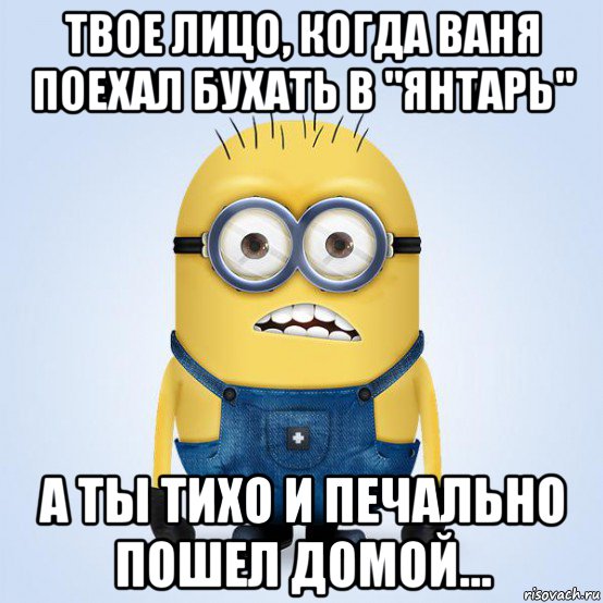 твое лицо, когда ваня поехал бухать в "янтарь" а ты тихо и печально пошел домой..., Мем  Не огорчай миньона