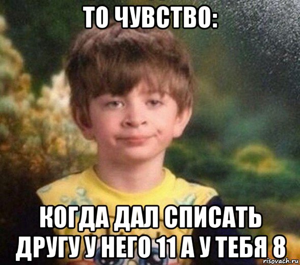 то чувство: когда дал списать другу у него 11 а у тебя 8