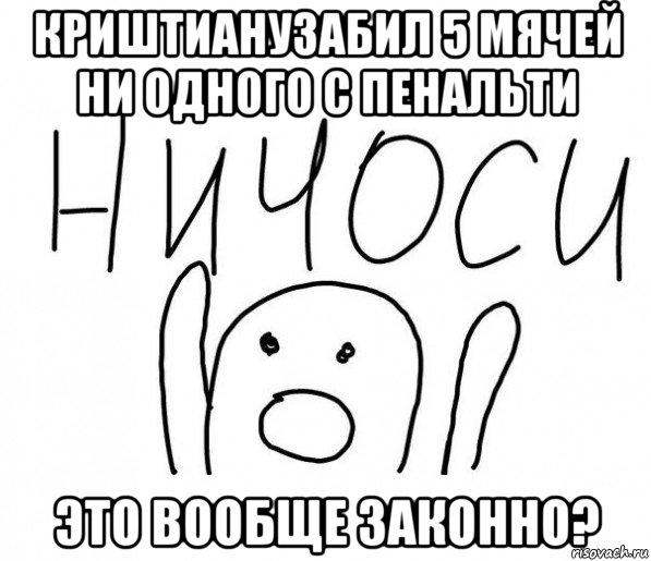 криштианузабил 5 мячей ни одного с пенальти это вообще законно?, Мем  Ничоси