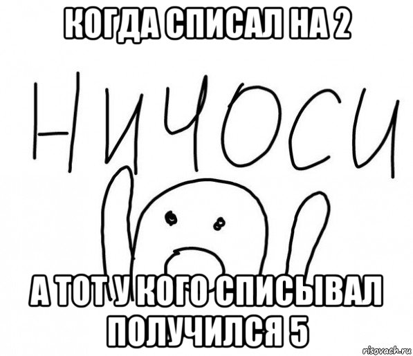 когда списал на 2 а тот у кого списывал получился 5, Мем  Ничоси