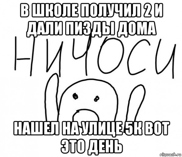 в школе получил 2 и дали пизды дома нашел на улице 5к вот это день, Мем  Ничоси