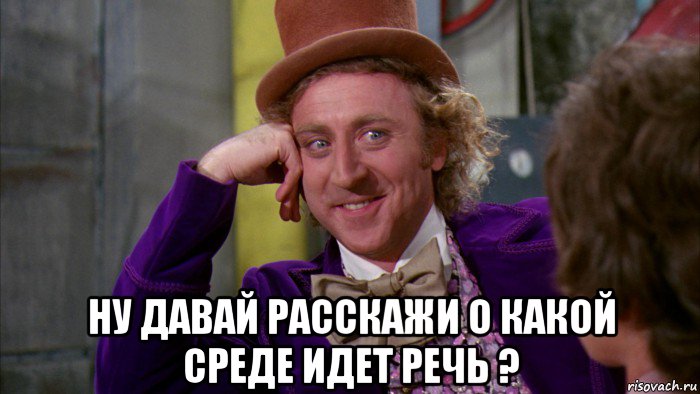  ну давай расскажи о какой среде идет речь ?, Мем Ну давай расскажи (Вилли Вонка)