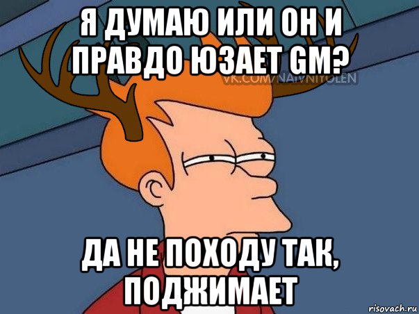 я думаю или он и правдо юзает gm? да не походу так, поджимает, Мем  Подозрительный олень