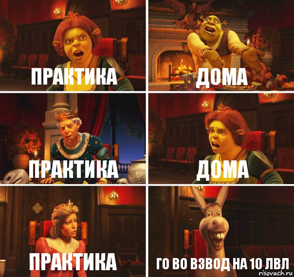 Практика дома Практика дома Практика ГО во взвод на 10 лвл, Комикс  Шрек Фиона Гарольд Осел