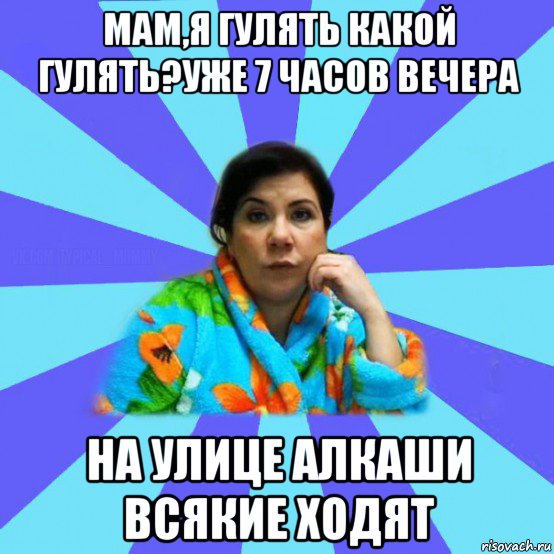 мам,я гулять какой гулять?уже 7 часов вечера на улице алкаши всякие ходят, Мем типичная мама