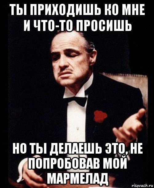 ты приходишь ко мне и что-то просишь но ты делаешь это, не попробовав мой мармелад, Мем ты делаешь это без уважения