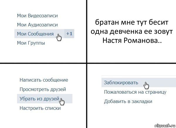 братан мне тут бесит одна девченка ее зовут Настя Романова.., Комикс  Удалить из друзей