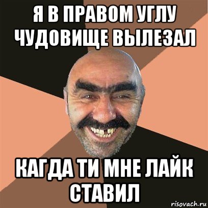 я в правом углу чудовище вылезал кагда ти мне лайк ставил, Мем Я твой дом труба шатал