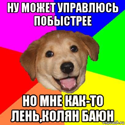 ну может управлюсь побыстрее но мне как-то лень,колян баюн, Мем Advice Dog