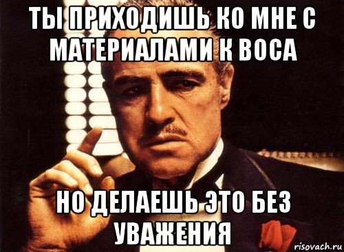 ты приходишь ко мне с материалами к воса но делаешь это без уважения, Мем крестный отец