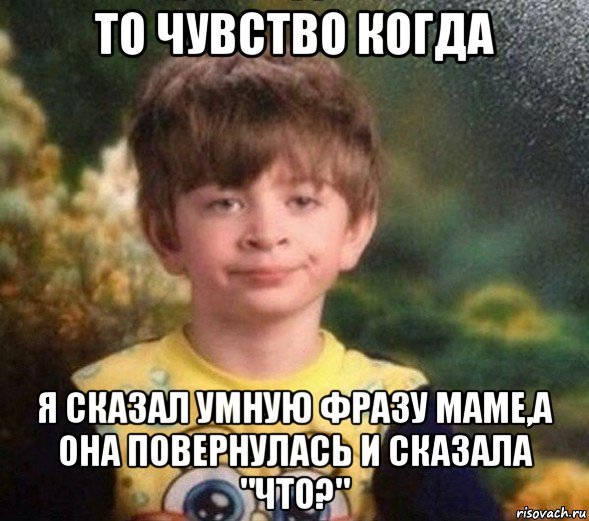 то чувство когда я сказал умную фразу маме,а она повернулась и сказала "что?", Мем Недовольный пацан