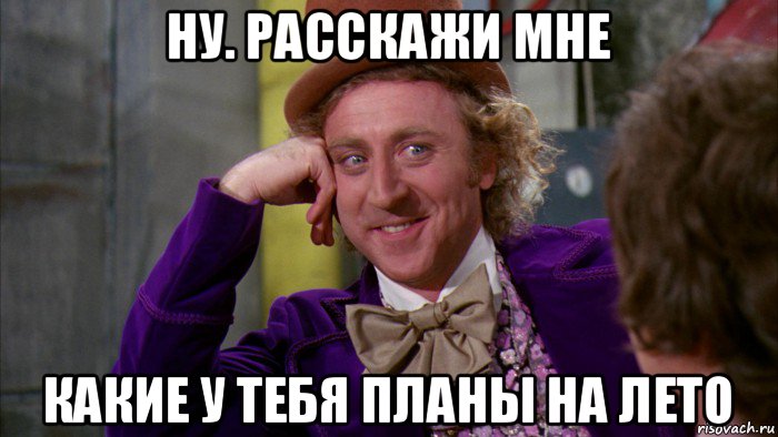 ну. расскажи мне какие у тебя планы на лето, Мем Ну давай расскажи (Вилли Вонка)