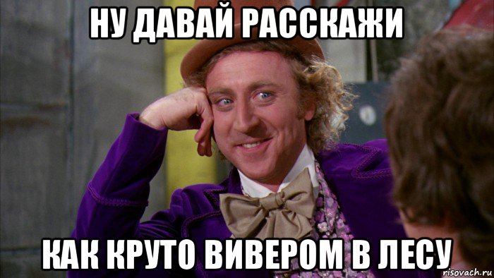 ну давай расскажи как круто вивером в лесу, Мем Ну давай расскажи (Вилли Вонка)