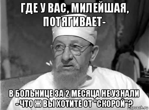 где у вас, милейшая, потягивает- в больнице за 2 месяца не узнали - что ж вы хотите от "скорой"?, Мем Профессор Преображенский