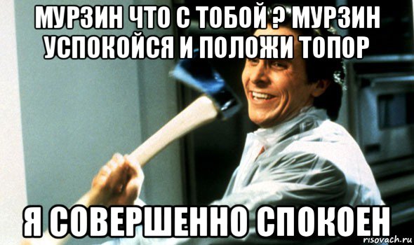 мурзин что с тобой ? мурзин успокойся и положи топор я совершенно спокоен, Мем Психопат с топором