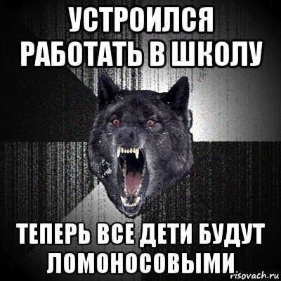 устроился работать в школу теперь все дети будут ломоносовыми, Мем Сумасшедший волк