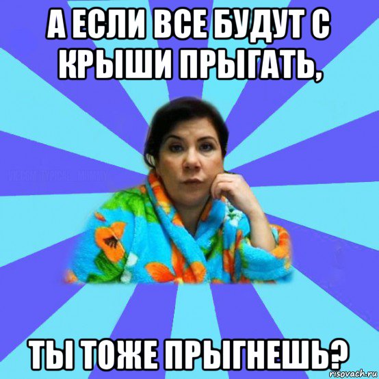 а если все будут с крыши прыгать, ты тоже прыгнешь?, Мем типичная мама