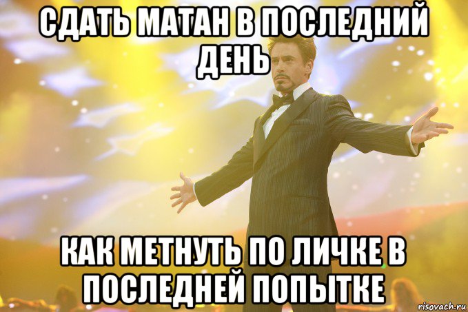 сдать матан в последний день как метнуть по личке в последней попытке, Мем Тони Старк (Роберт Дауни младший)