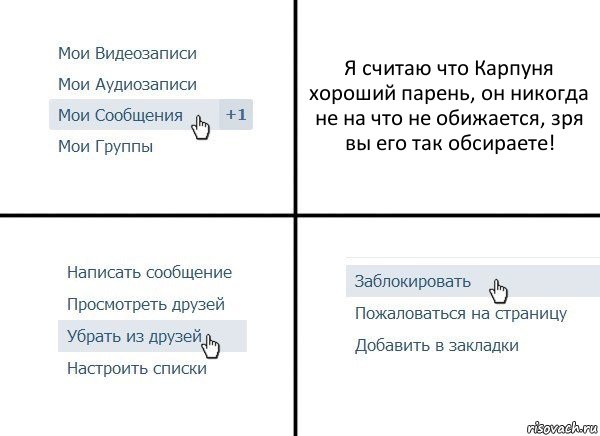 Я считаю что Карпуня хороший парень, он никогда не на что не обижается, зря вы его так обсираете!, Комикс  Удалить из друзей