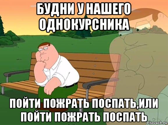 будни у нашего однокурсника пойти пожрать поспать,или пойти пожрать поспать, Мем Задумчивый Гриффин